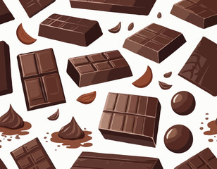 Pieces of natural dark chocolate isolated on white background. ingredients for confectionery
