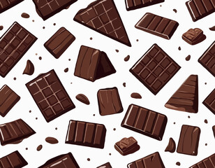Pieces of natural dark chocolate isolated on white background. ingredients for confectionery
