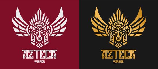 Aztec warrior emblem of eagle knight with plume design vector heraldic style © Julio