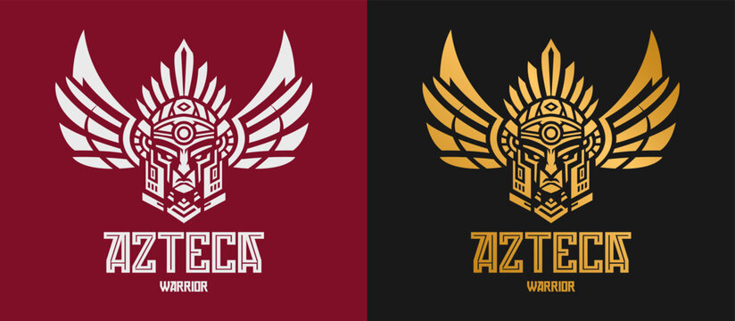 Aztec warrior emblem of eagle knight with plume design vector heraldic style