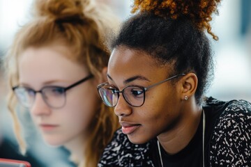 A photograph of a mentor and mentee sharing a moment of understanding during a workshop, with focus on learning and guidance