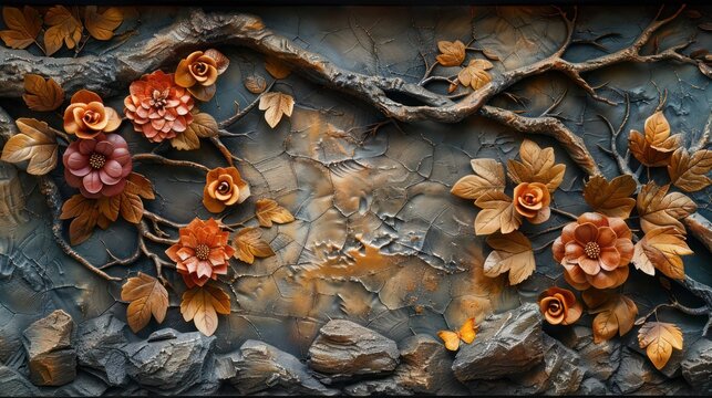 3D relief wallpaper with painting of lifelike tree bark textures and woodland beauty of natural landscapes  with a realistic and textured mural wall art