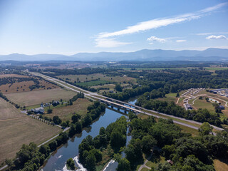 Aerial View of the Shenandoah River and Shenandoah Mountains in Luray Virginia.
