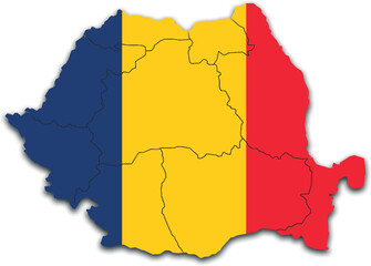 ROMANIA MAP WITH ADMINISTRATIVE DIVISIONS WITH FLAG