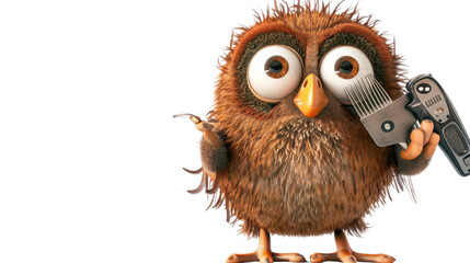 Fototapeta premium Cartoon kiwi character with clipper on transparent background