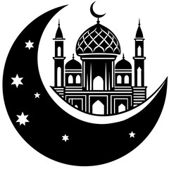 Moon with Mosque laser cut svg, Moon with Mosque laser cutting vector silhouette