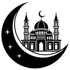 Moon with Mosque laser cut svg, Moon with Mosque laser cutting vector silhouette