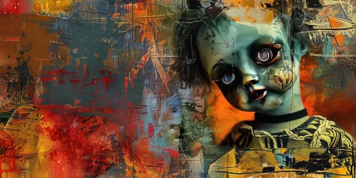 Abstract portrait of a doll with big eyes.