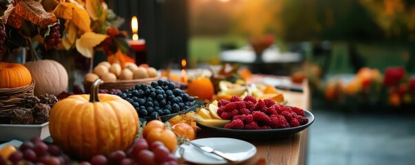 Thanksgiving day prep, vibrant colors, delicious dishes, close-up, inviting
