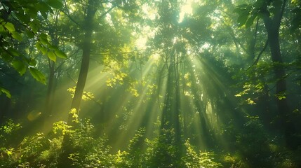 Obraz premium The sun is shining through the trees, creating a beautiful