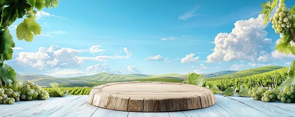 Wooden podium in a vineyard, tranquility, rustic charm