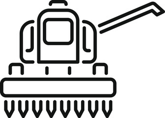 Smart farm seeder machine seeding crops on field, agriculture and farming industry, line icon