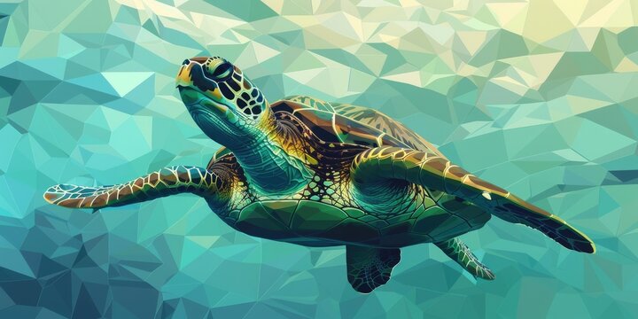 Sea turtle swims in turquoise water.