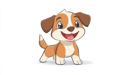 Cute cartoon puppy wagging its tail and smiling on a white background