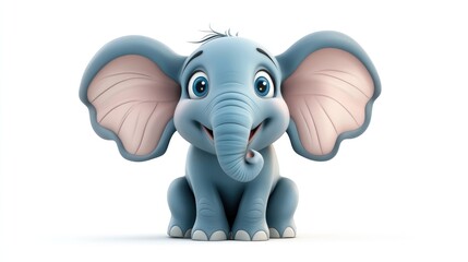 Obraz premium Happy cartoon elephant with large ears on a white background