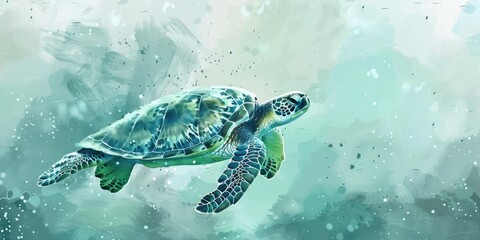 Obraz premium Sea turtle swimming in turquoise water.