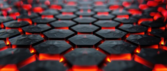 Fototapeta premium A close up of a black and red hexagonal pattern with red glowing lights