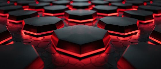 Fototapeta premium A close up of a black and red hexagon with a red light in the center