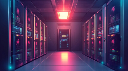 The server room, specially designed for network protection, contains racks of computers designed for cryptocurrency mining.