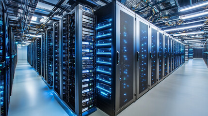 The server room, specially designed for network protection, contains racks of computers designed for cryptocurrency mining.