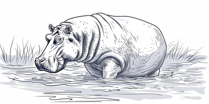 recommend clip art: A hippopotamus in a river.