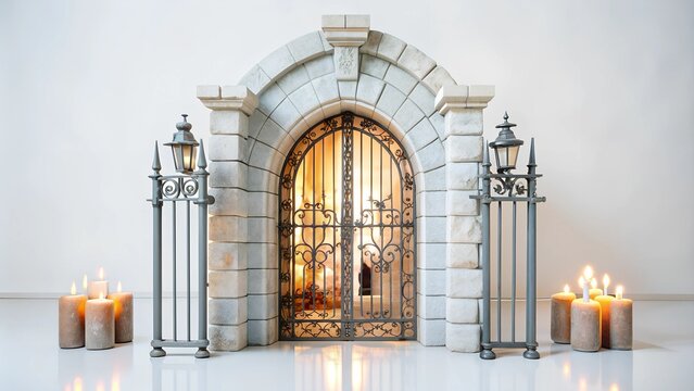 Gothic Mausoleum with Candlelight and White Marble in Peaceful Setting
