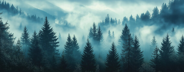 Foggy Pine Forest Landscape