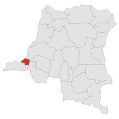 Democratic Republic of the Congo map. Map of Democratic Republic of the Congo with capital city Kinshasa