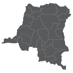 Democratic Republic of the Congo map. Map of Congo in administrative provinces in grey color