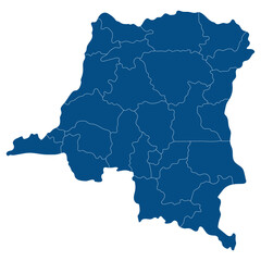 Democratic Republic of the Congo map. Map of Democratic Republic of the Congo in administrative provinces in blue color
