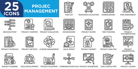 project management, project, business, management, planning, work icon set. Outline icons collection. Simple vector illustration