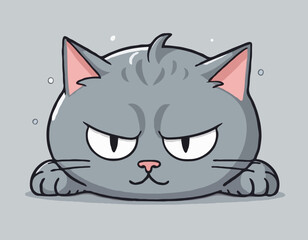 Sad gray cat Tik lies in tears. Vector illustration
