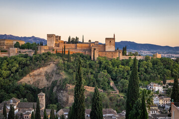 Sunset view of the Alhambra in Granada.