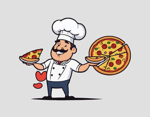 Cartoon chief cook with a pizza