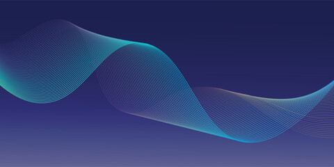 Abstract glowing wave lines on dark blue background. Dynamic wave pattern. Modern flowing wavy lines. Futuristic technology concept. Suit for banner, poster, cover, brochure, flyer, website