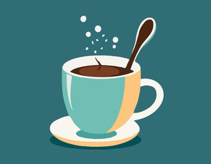 Coffee drink in a mug and spoon. Accessory for comfort. Season is winter or fall. Warmth and comfort. - Vector. Vector illustration