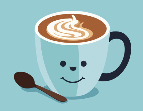 cute coffee cup with spoon and face clip art preview