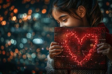 Luminous connections between digital figures representing human interactions in a virtual world