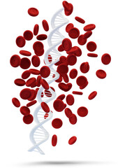 red blood cells and DNA strand as genes