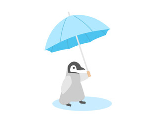 傘を差すペンギンのイラスト