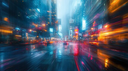 Fototapeta premium Futuristic urban night scene with an abstract and colorful transformation wallpaper