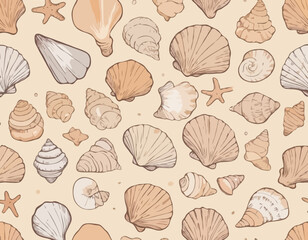 Seashell sea vector isolated hand drawing sketch beige 
