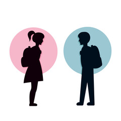 creative children silhouettes school vector art, pink and blue male and female stickers for school