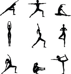 Vector illustration silhouettes people in gymnastic stretch isolated on a white background
