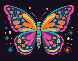 Retro groovy night butterfly in 60s 70s style i