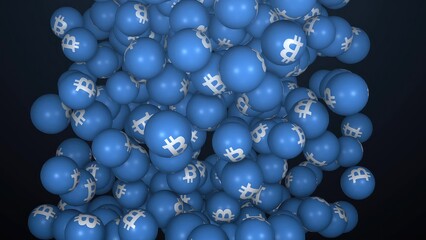 Falling screen balls with bitcoin symbol