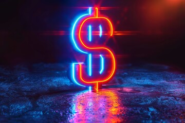 Neon blue and red dollar signs in dynamic opposition reflecting the volatility and dual nature of markets