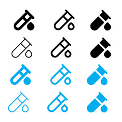 Sample icon set. Medical urine test tube vector symbol. clinical fluid pipet sign. blood test icon in black filled and outlined style.
