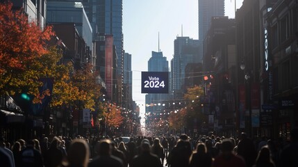 Obraz premium Crowded city street during the day with a large 