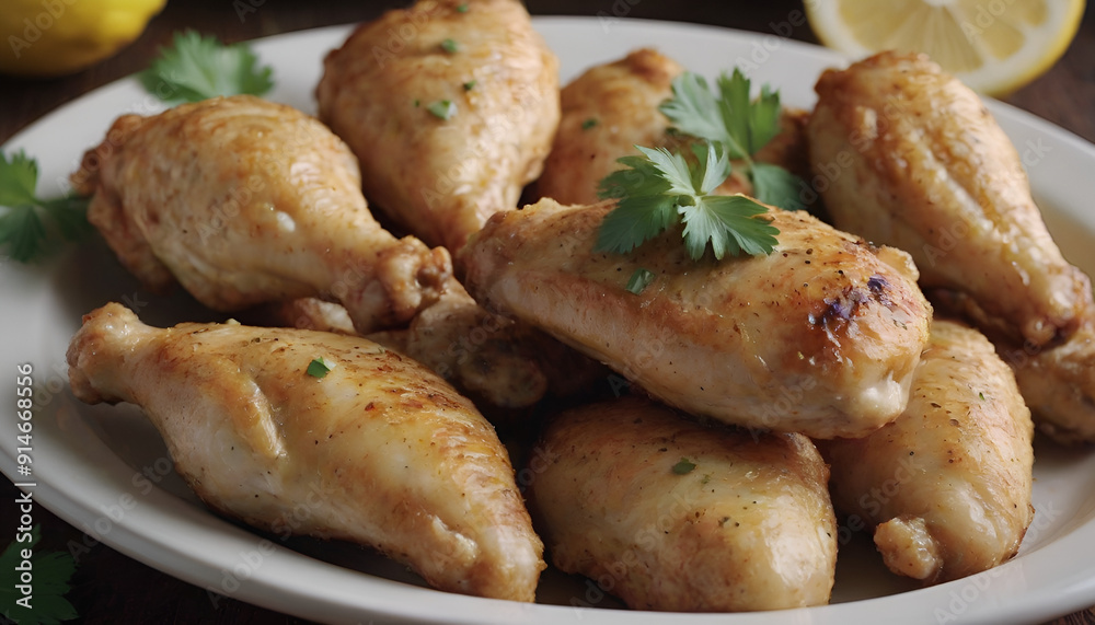 Wall mural closeup of lemon pepper chicken wings on a plate